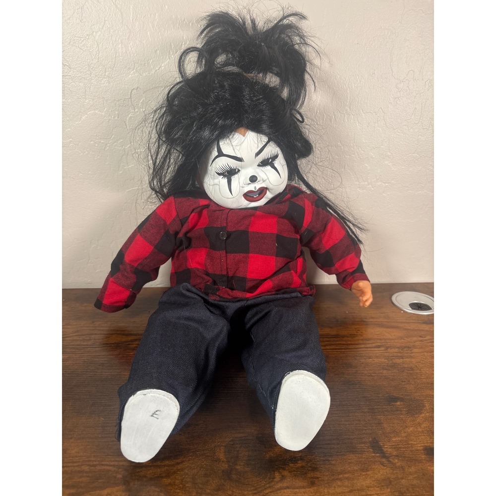 Custom Chicano Payasa Clown Doll Red Buffalo Plaid Flannel Denim 21 Inch Urban